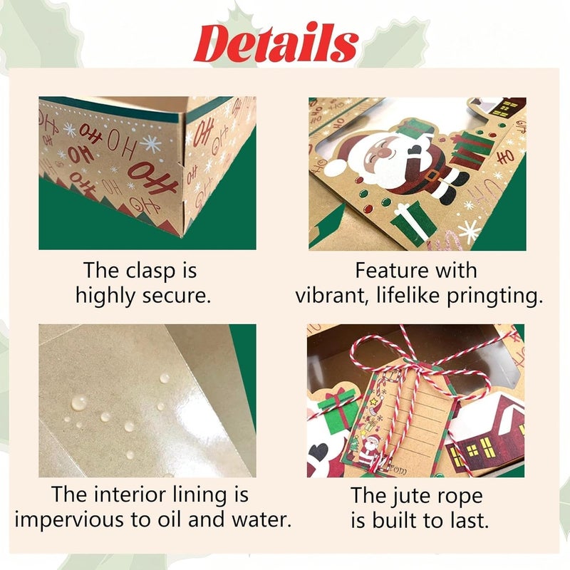 Heyigrow Cookie Treat Boxes for Christmas Gift, 12 Pack Party Kit Favors with Window DIY Tag for Pastry, Cupcake, Biscuit - Image 5